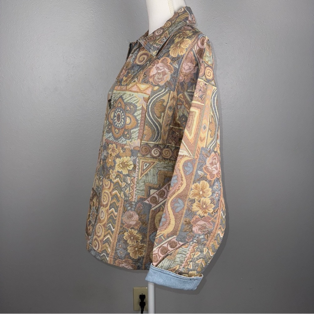 Susan Graver Womens Medium Tapestry Zip Front Jacket Multicolor Floral Geometric - Picture 2 of 13